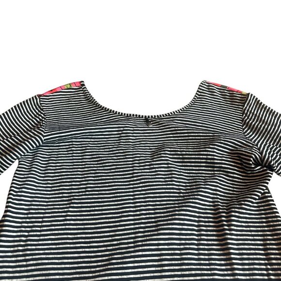 Volt Designs Rose Print Dress Stripe Back Colorful Stretch Size 3 Large Women's - Picture 8 of 13